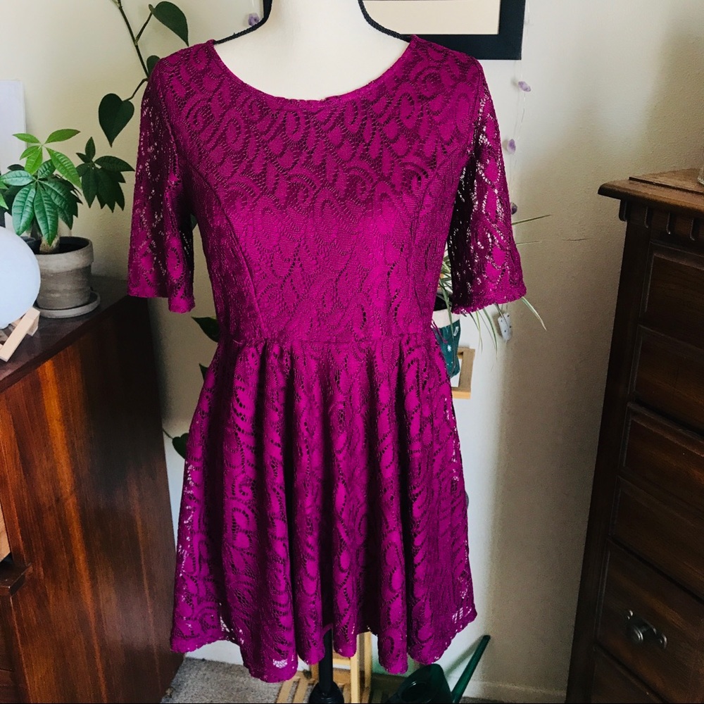 IZ Byer Women's Purple Lace Midi Dress Size M
